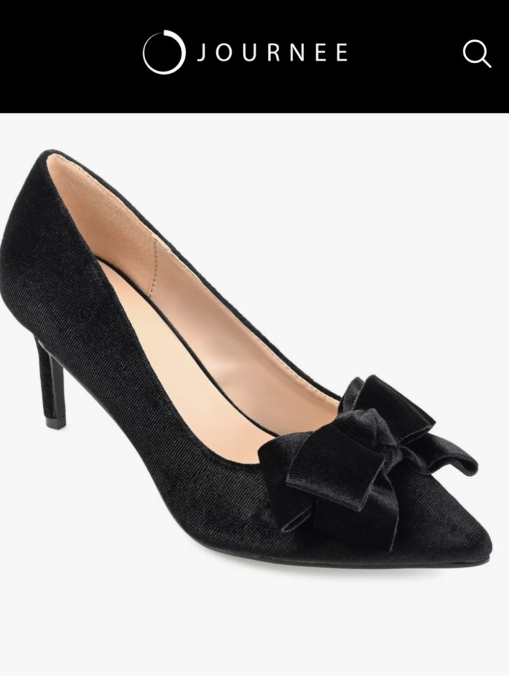 Journee Collection CRYSTOL Black Velvet Pointed Bow Stiletto